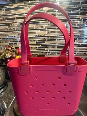 Pink Women's Tote Bag with Perforated Design